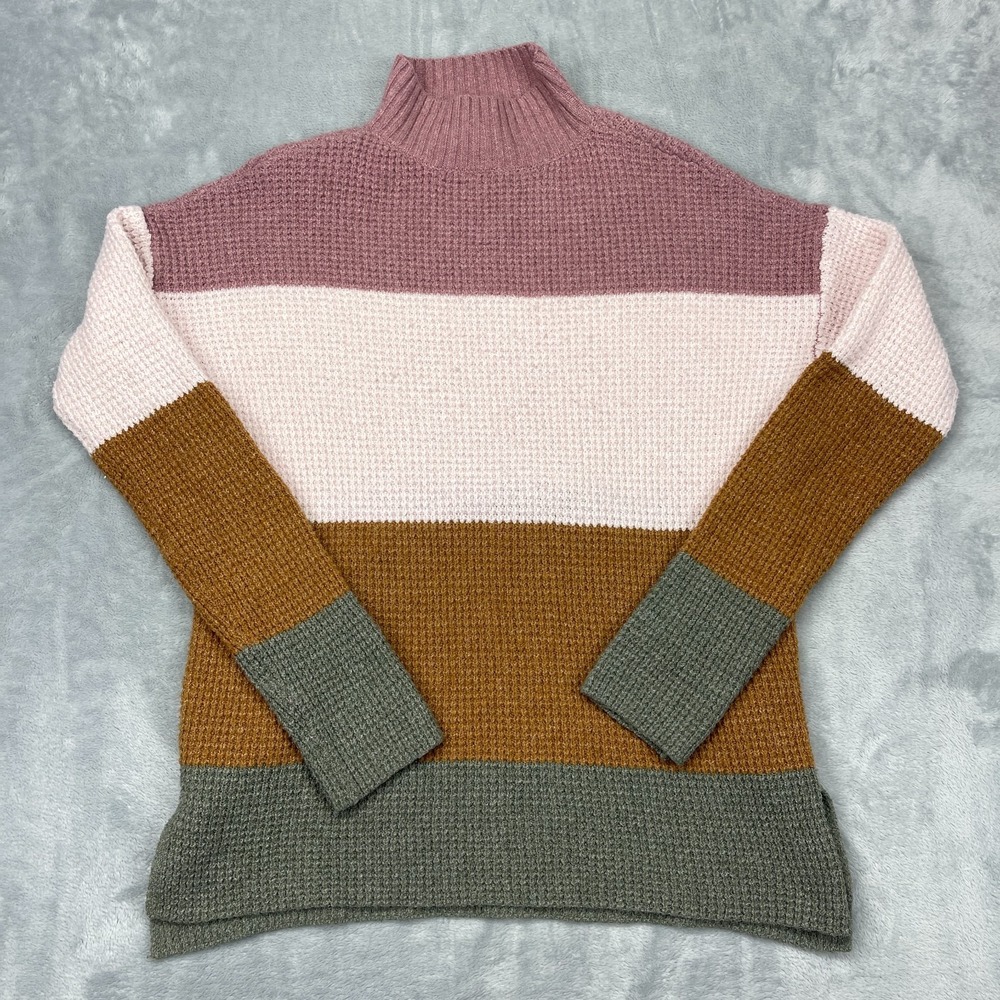 SO Softly Structured Sweater Womens‎ XS Multi-Colorblock Long Sleeve High Neck